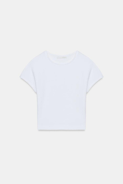 ZARA УКОРОЧЕННАЯ ФУТБОЛКА С КОРОТКИМИ РУКАВАМИ, БЕЛЫЙ