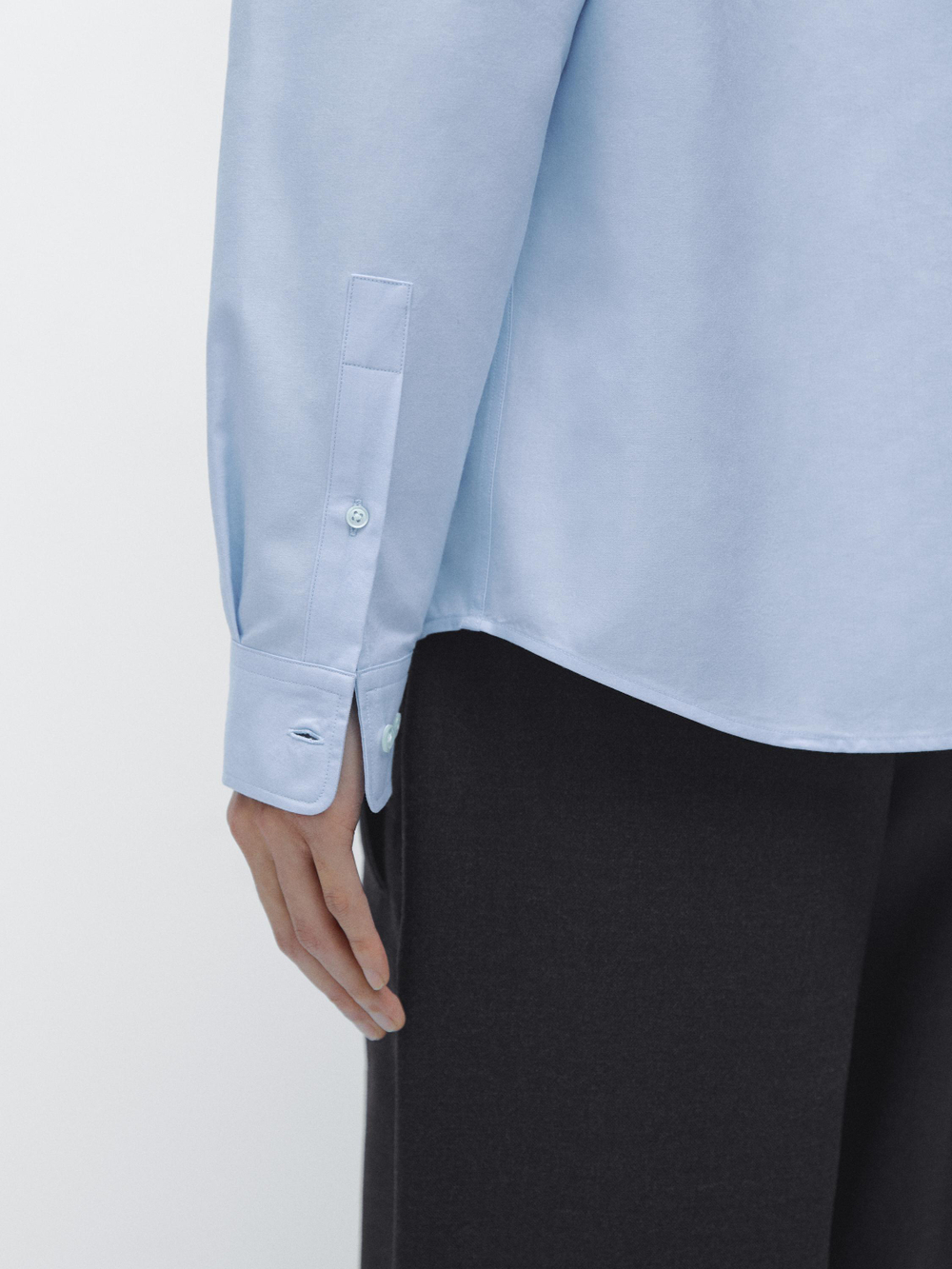 Massimo Dutti Рубашка из смесовой хлопковой ткани с карманом, небесно-голубой