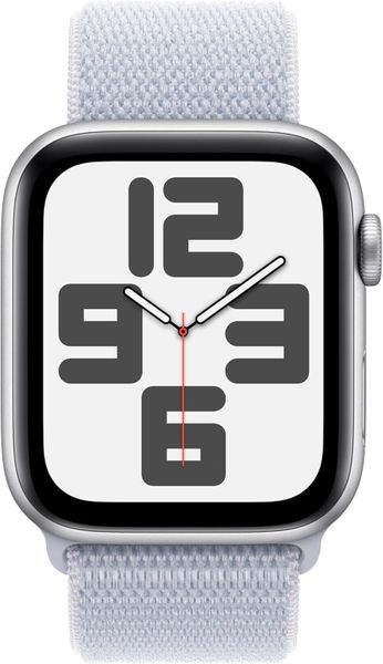 Умные часы Apple Watch SE 2024 44 мм из алюминия серебристого цвета, нейлоновый браслет дымчато-голубого цвета