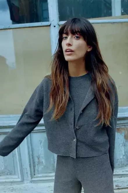 ZARA КАРДИГАН В РУБЧИК, СЕРЫЙ