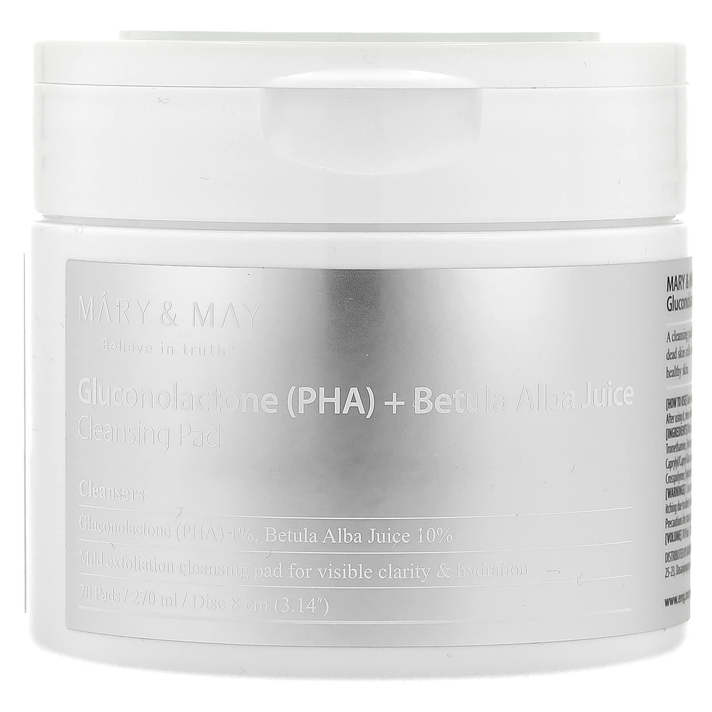Mary & May, очищающий диск с глюконолактоном (ПГК) и соком березы белой, 70 шт., 270 мл