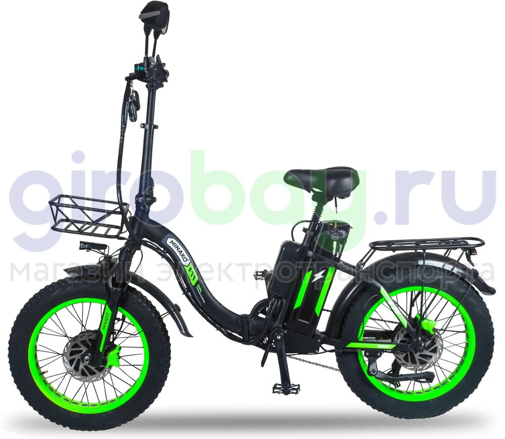 Электровелосипед Minako F11 Pro Dual 48V/20Ah (полный привод) 2025 года - Салатовый обод фото №2