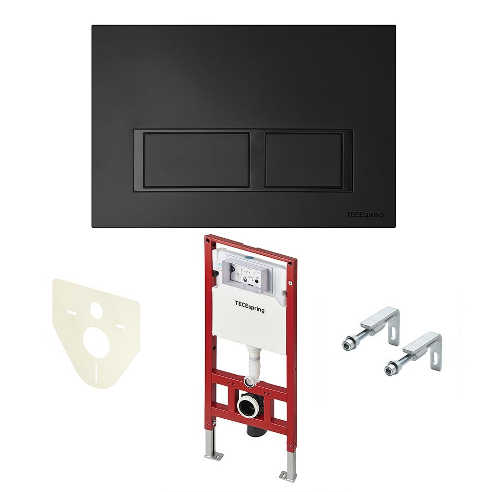 TECE Инсталляция для подвесного унитаза TECEspring с панелью смыва V, черная матовая. Комплект 4 в 1