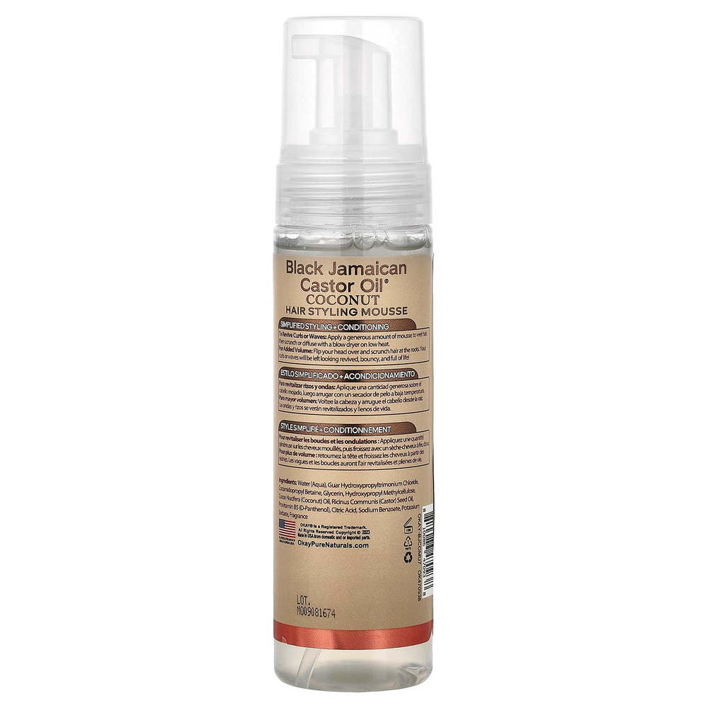 Okay Pure Naturals, Black Jamaican Castor Oil®, мусс для укладки волос, гибкая фиксация, для сухих и поврежденных локонов, кокос, 221 мл (7,5 унции)