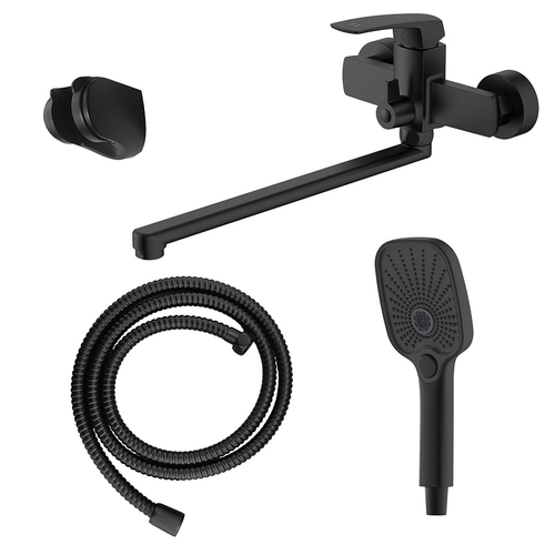 Смеситель для ванны Azario Conda керамический картридж, длинный излив, с ручным душем, шланг 150 см, черный матовый (AZ-K1711B)