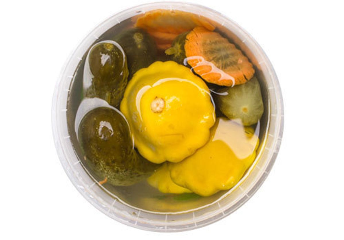 Ассорти из соленых патиссонов, моркови и огурцов, 600г