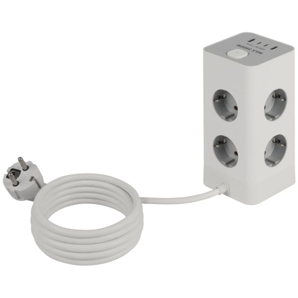 Сетевой фильтр ЭРА TWR-8es-1,5m-4USB-W башня с защитой заземлением с выключателем 8 розеток+4xUSBA+C 1,5м 16А белый | Сетевые фильтры