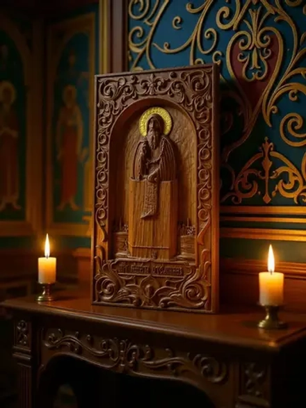 Освященная Икона Никиты Столпника резная из дуба 26х14 см