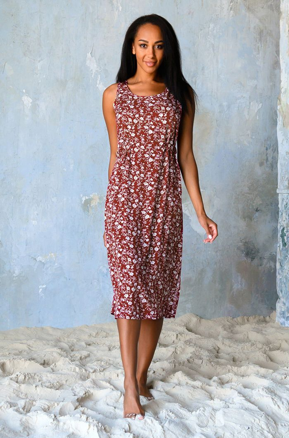 Длинное платье Nina с принтом (Размер: L) (Цвет: темно-синий)