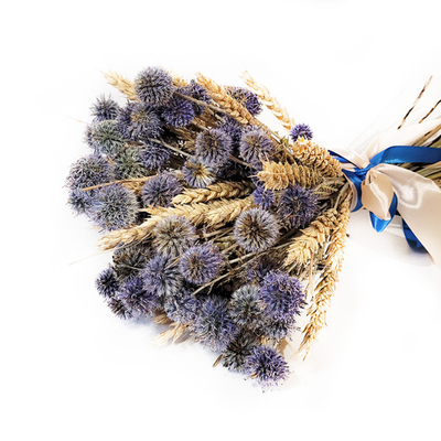 Букет сухоцветов Пшеница и Мордовник 40х25 см