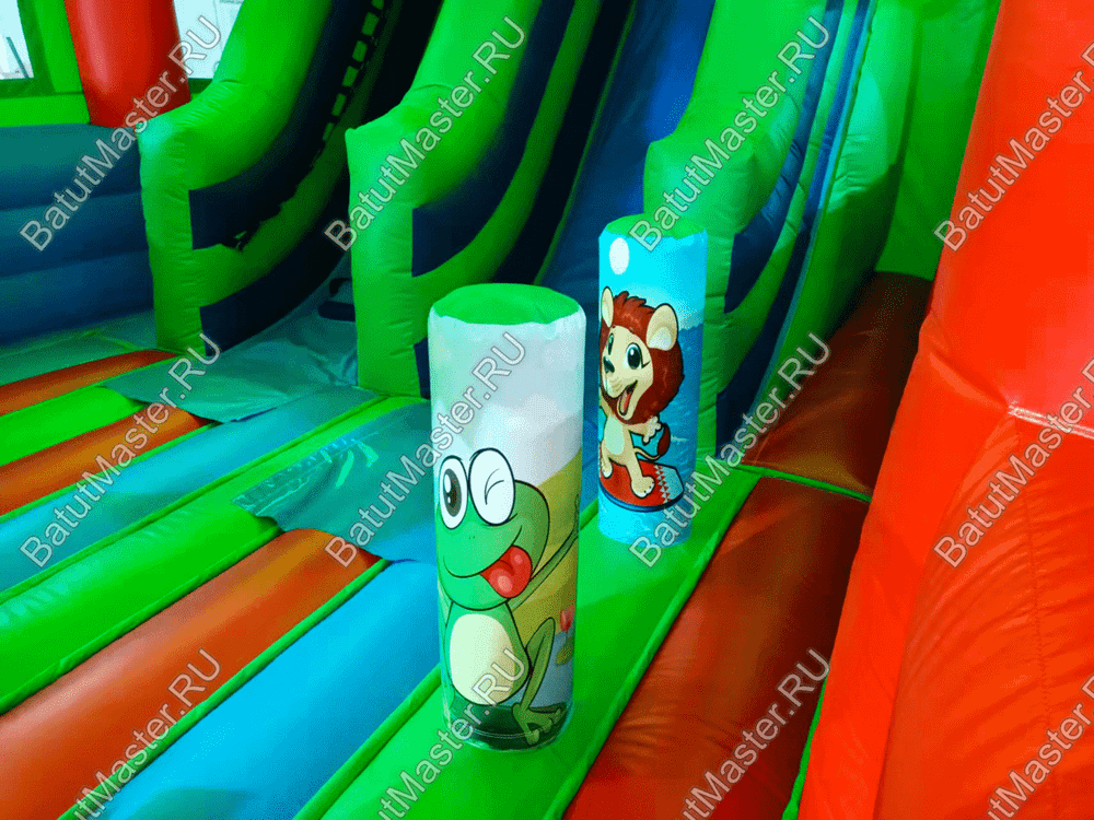 Надувной батут "Страна Сафария" с крышей и высокими горками,зеленый, 11*6*6