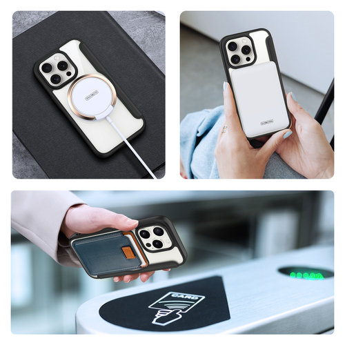 Прозрачный чехол книжка черного цвета с поддержкой MagSafe от Dux Ducis для iPhone 15 Pro, серия Skin X Pro Series Case