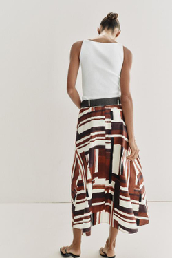 ZARA ЮБКА ИЗ ПОПЛИНА С ПРИНТОМ И РЕМНЕМ, РАЗНОЦВЕТНЫЙ