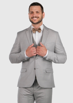 Мужской костюм тройка (бежово-серый) Б49