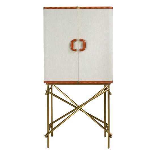 Высокий буфет 3272 из ткани, ореха и полированной золотистой стали