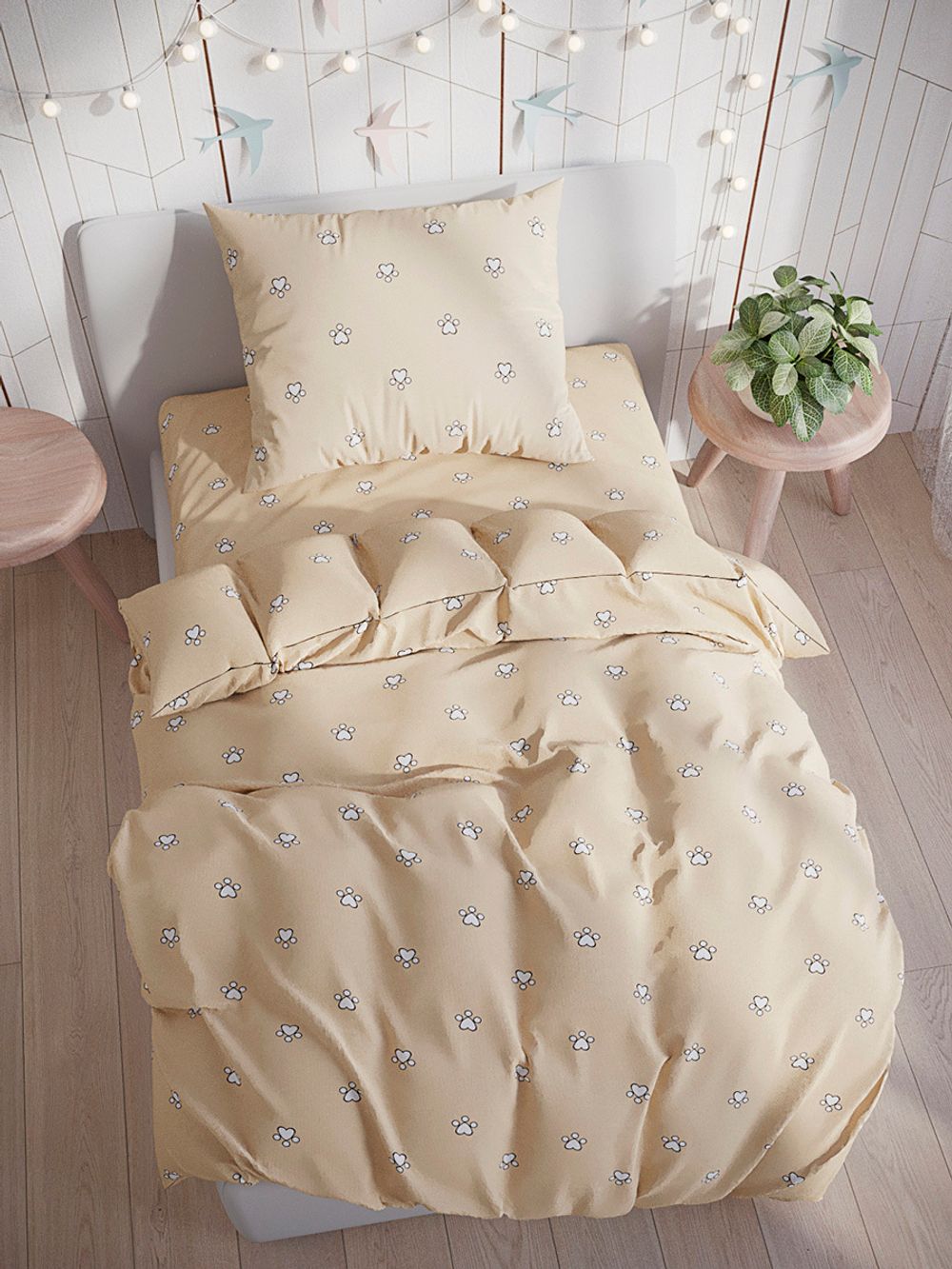 Постельное белье перкаль Сказка "Котики (компаньон)" 1,5-сп Наволочка 70х70 см 1 шт Простынь 150x215 см Пододеяльник 145x215 см