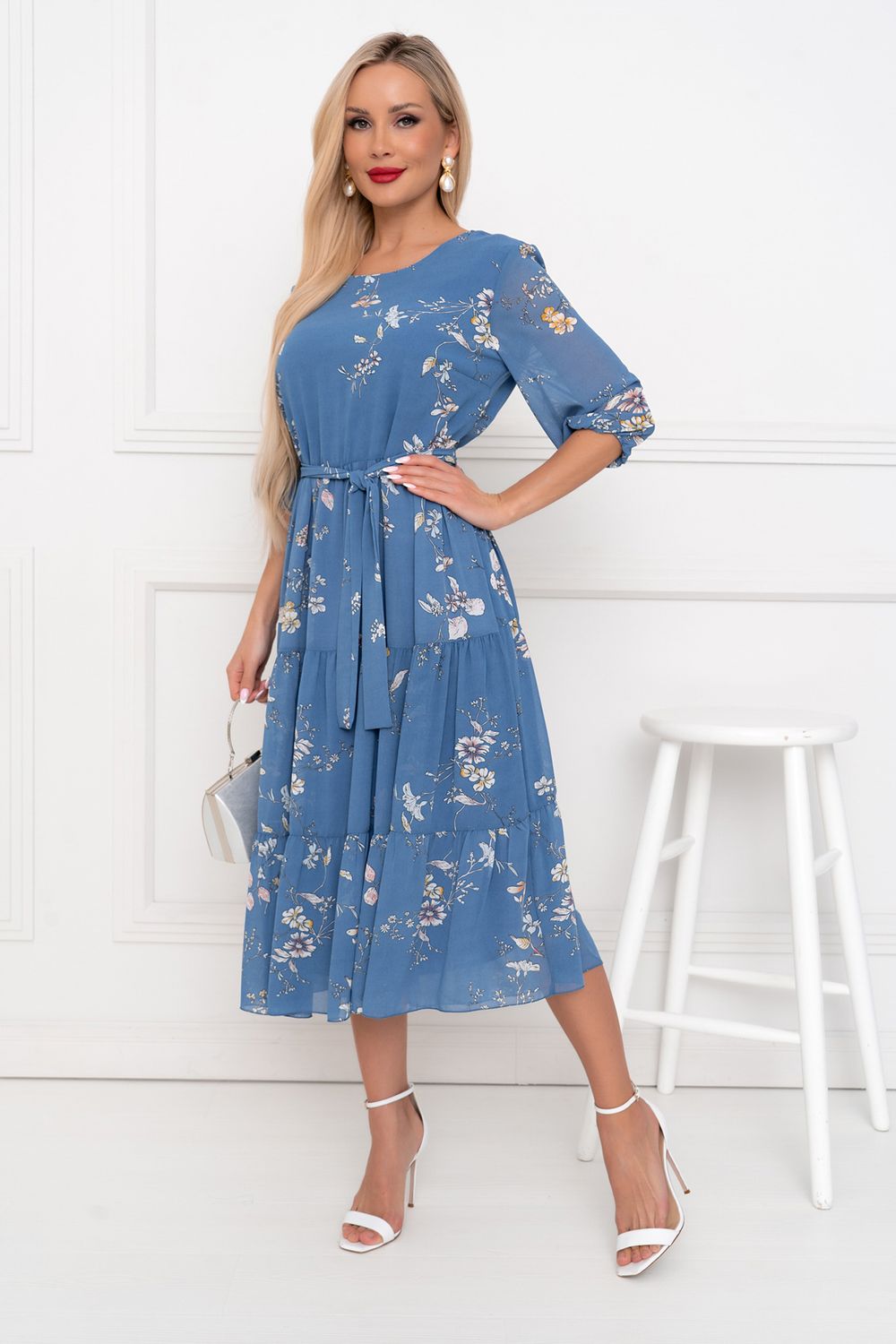 Платье Хелен (темно-голубой/цветы) Р11-1075/13 Nikol (Акция)