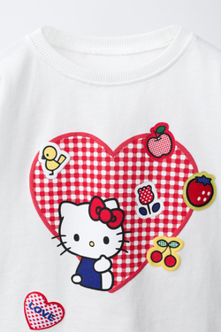 ZARA ФУТБОЛКА С СЕРДЦЕМ ВИШИ HELLO KITTY ©, ЭКРЮ
