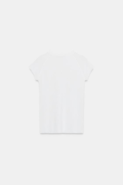 ZARA ТОП В РУБЧИК С КОРОТКИМ РУКАВОМ, БЕЛЫЙ