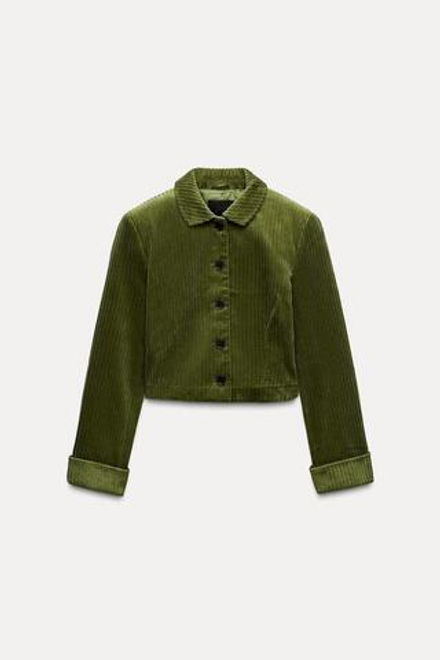ZARA КОРОТКАЯ ВЕЛЬВЕТОВАЯ КУРТКА, МЯГКИЙ ЗЕЛЕНЫЙ