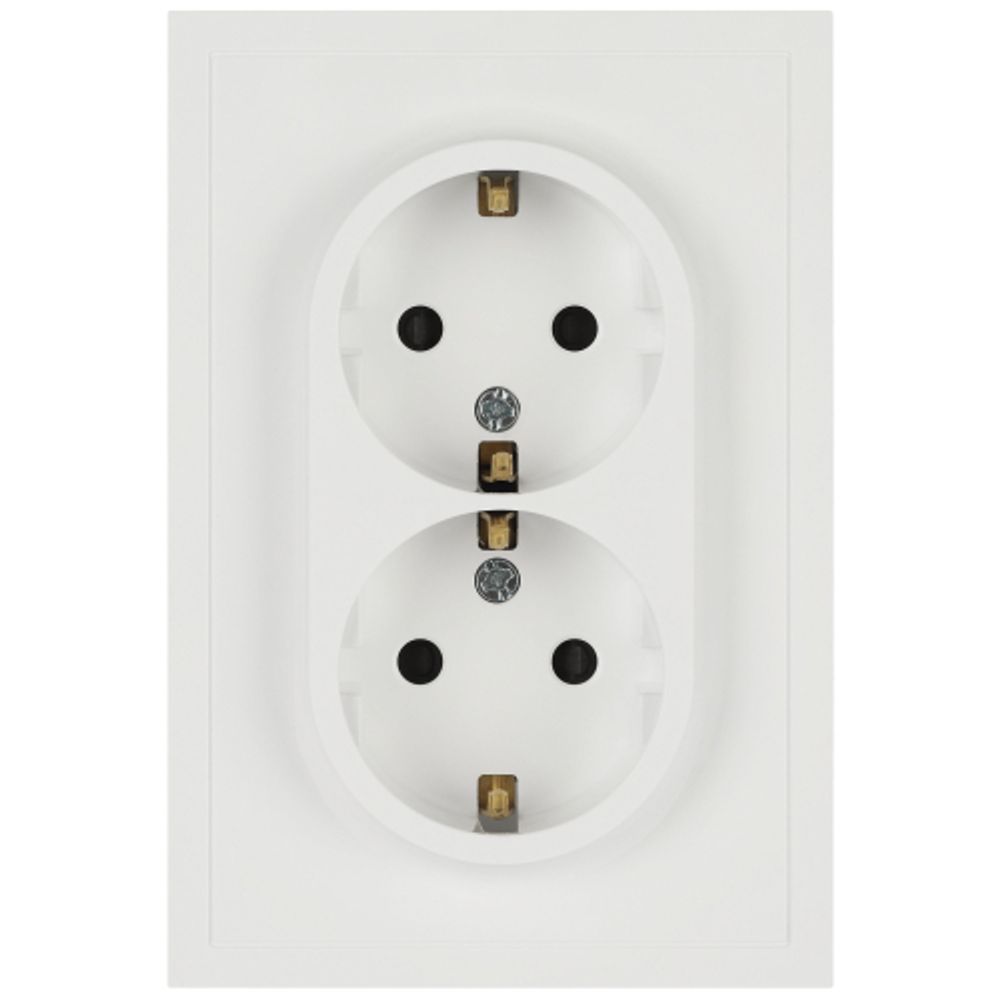 Розетка ЭРА Galaxy 15-2105-08 с заземлением двойная 2X2P+E Schuko со шторками IP20 16А-250В белый матовый | Эра Galaxy