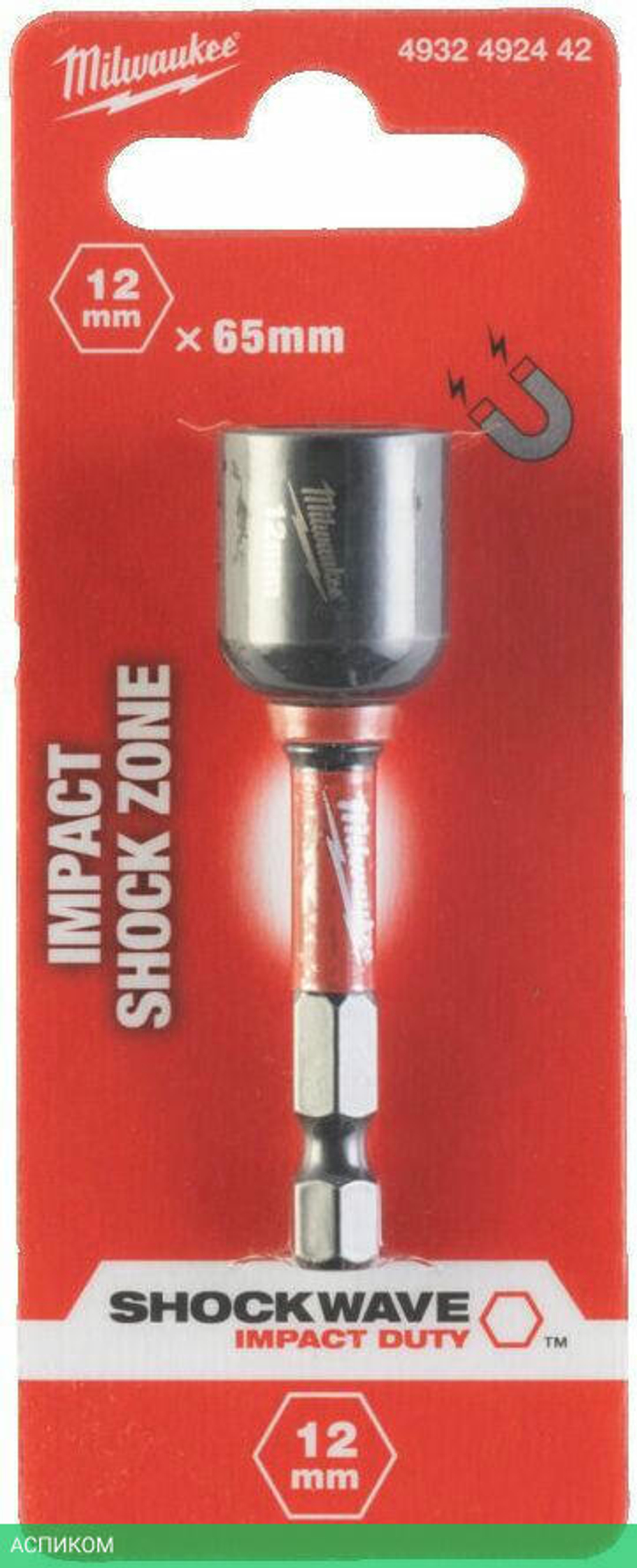 Насадка торцевая Milwaukee Shockwave 1/4" Hex-12ммx65мм (4932492442)
