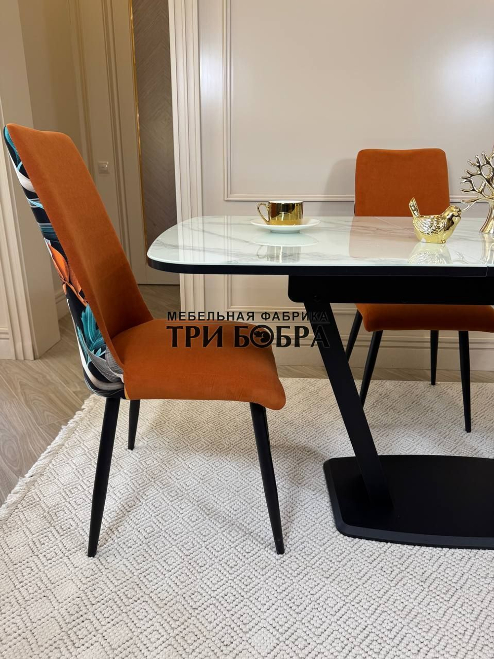 Кухонный раскладной стол "Прадо" белый мрамор и 4 стула ТРОПИК