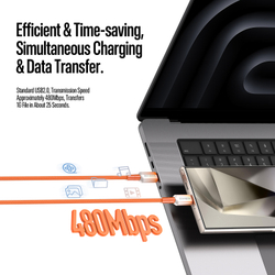 Кабель для быстрой зарядки 60W в тканевой оранжевой оплетке, длина 100см (1м) с разъемом Type C на Type C, серия WLCM Series от Dux Ducis