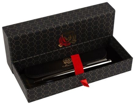 Ручка шариковая Manzoni Pavia синяя, объёмный стержень, поворотная, кожаный чехол