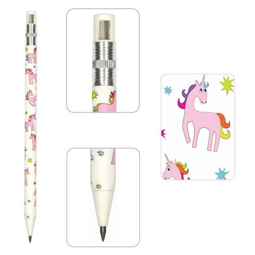 Карандаш механический цанговый 2 мм, BRUNO VISCONTI "FunGraphix", "Единороги", точилка, 21-0041/02