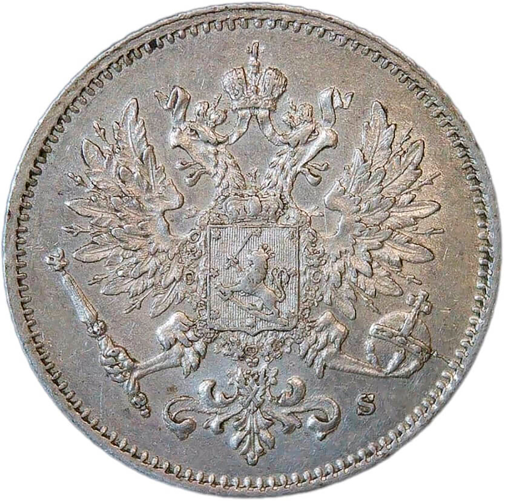 25 пенни (pennia) 1915 S, монета для Финляндии (XF)
