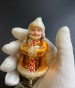 Ёлочная игрушка "Марфушенька-Душенька" на прищепке из набора сказки "Морозко", стекло, ручная роспись, 10.5 см, винтаж СССР 1940-1980 гг