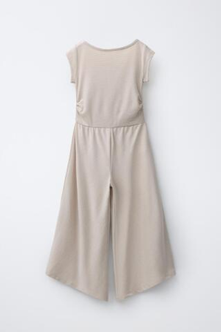 ZARA ДЛИННЫЙ КОМБИНЕЗОН В ПОЛОСКУ, ПЕСОЧНЫЙ