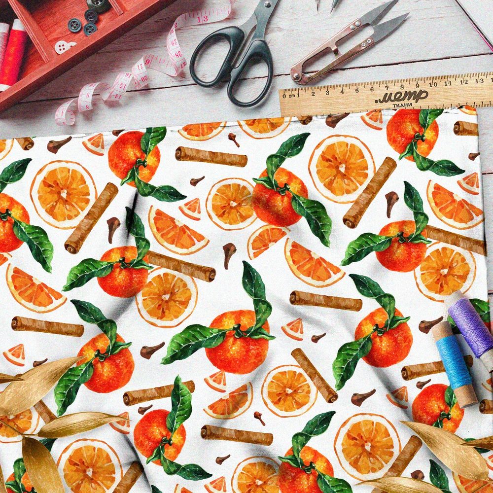 Ткань шелк Армани сочные мандарины и корица