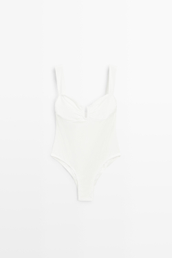 Massimo Dutti Купальник со сборками, белый