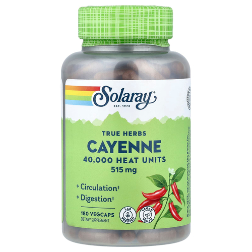 Solaray, True Herbs, кайенский перец, 515 мг, 180 вегетарианских капсул