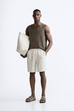 ZARA ШОРТЫ-БЕРМУДЫ ИЗ ВИЗКОЗЫ И ЛЬНА, Полоски