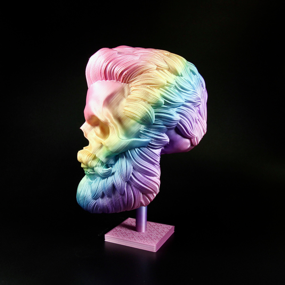 Бородатый череп фигурка для декора интерьера, арт-объект, коллекционный предмет, 16 см., градиентный