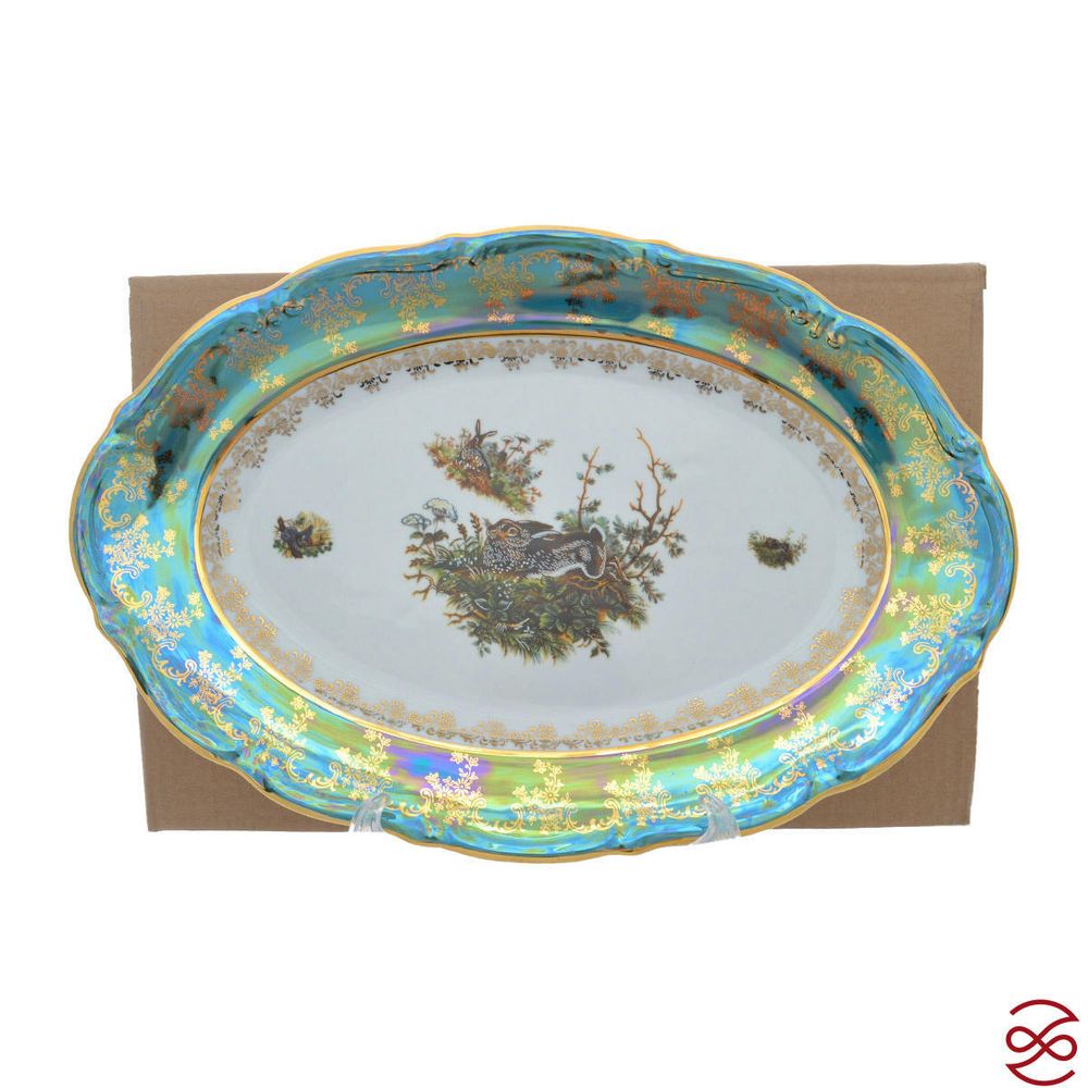 Блюдо овальное Repast Охота зеленая Мария-тереза 38 см