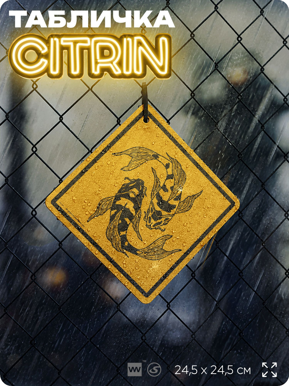 Табличка декоративная "Японские карпы" на дверь и стену, информационная и предупреждающая, декоративный знак, 24,5х24,5 см, пластиковая, Айдентика Технолоджи