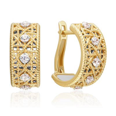 Серьги с английским замком из комбинированного золота с фианитами 02-5558-00-401-1121