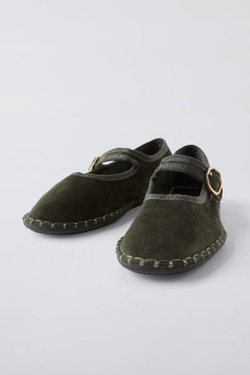 ZARA БАЛЕТКИ ИЗ БАРХАТА, ЗЕЛЕНЫЙ