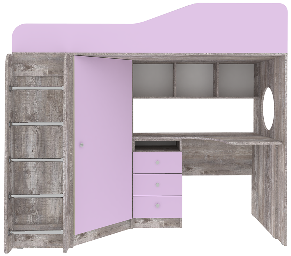 Кровать-чердак КарИВи Кадет 1 с металлической лестницей Бетон Ирис