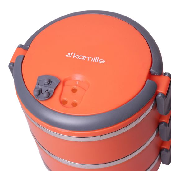 Ланч бокс тройной 2100 мл. круглый Kamille KM-2107 (пластик, нержавеющая сталь)