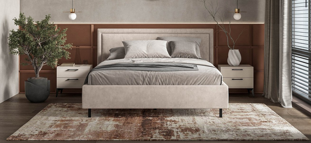 Фрея Кровать без ПМ 160 Велюр Монолит  Латте