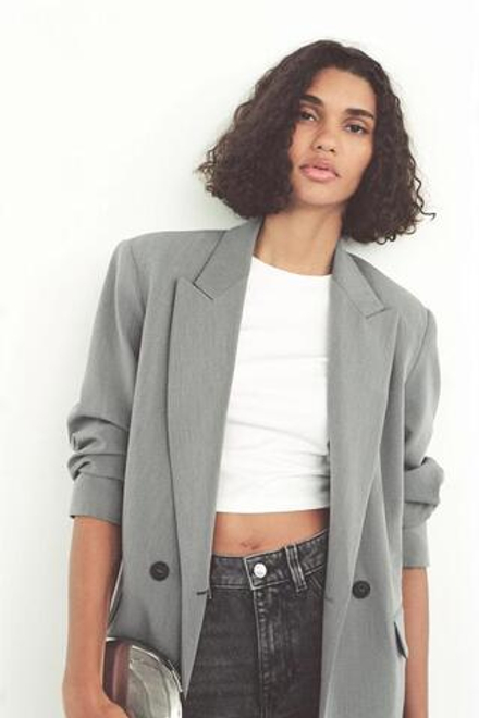 ZARA ОБЪЕМНЫЙ ДВУБОРТНЫЙ ПИДЖАК, СЕРЫЙ С МЕЛАНЖЕВЫМ ЭФФЕКТОМ
