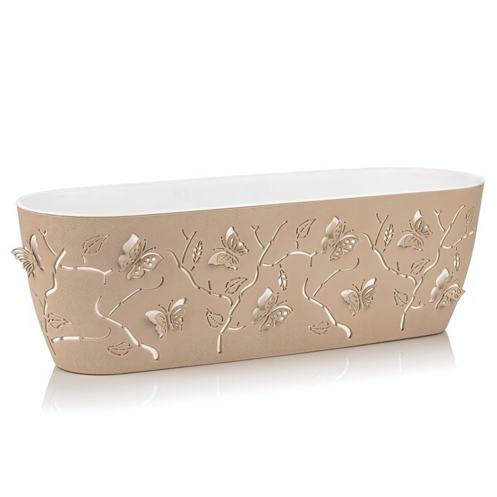 Кашпо овальное для цветов 3D "Бабочки" 7,1 л бежшт