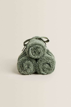 ZARA HOME ХЛОПКОВОЕ ПОЛОТЕНЦЕ (НАБОР ИЗ 3 ШТУК), ЗЕЛЕНЫЙ