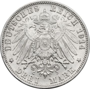 3 марки 1914 Германская империя F, Вюртемберг