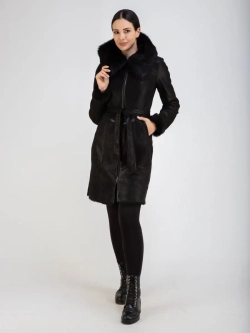 Дубленка женская натуральная с капюшоном длинная Турция